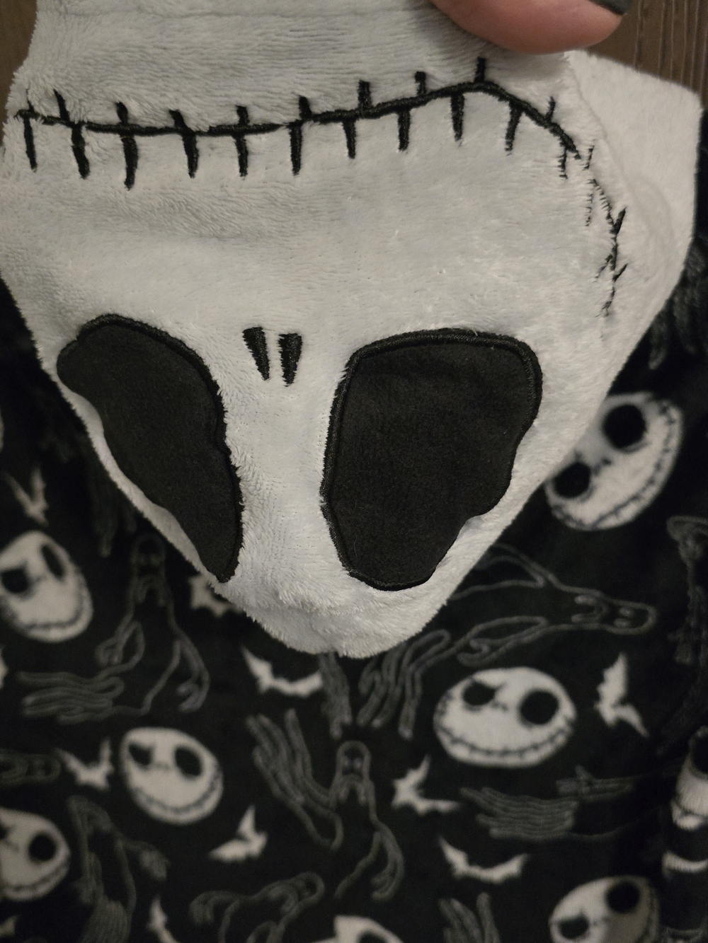 Womans Black & White Jack Skellington Hooded Pajama Set with Purple Accents - Picture 6 of 6